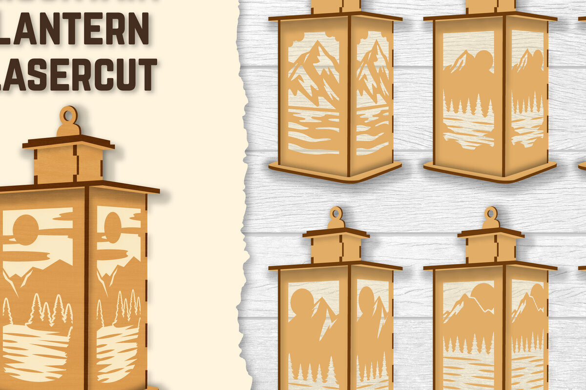 Σετ των 2 Intra απο ξύλο plywood 3mm-4mm πάχος – Φωτιστικό Sunset Mountain Lasercut BNDLES Δίασταση  20x20 cm INTRAFABR-118689767