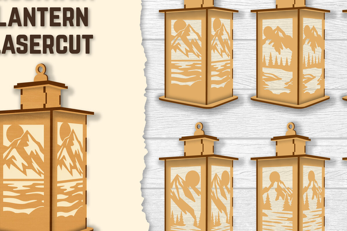 Σετ των 2 Intra απο ξύλο plywood 3mm-4mm πάχος – Φωτιστικό Sunset Mountain Lasercut BNDLES Δίασταση  20x20 cm INTRAFABR-118689758