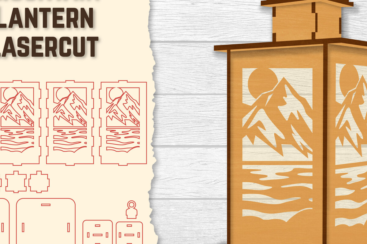 Σετ των 2 Intra απο ξύλο plywood 3mm-4mm πάχος – Sunset Mountain Lasercut Δίασταση  20x20 cm INTRAFABR-118689679