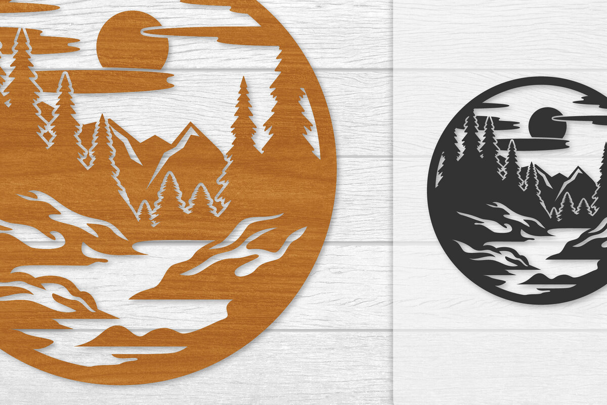 Σετ των 2 Intra απο ξύλο plywood 3mm-4mm πάχος – Διακόσμηση τοίχου Sunset Mountain Lasercut Δίασταση  40x30 cm INTRAFABR-114274690