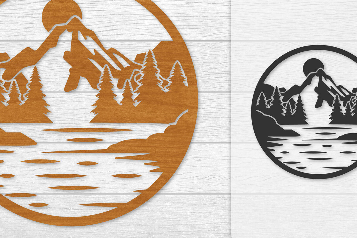 Σετ των 2 Intra απο ξύλο plywood 3mm-4mm πάχος – Διακόσμηση τοίχου Sunset Mountain Lasercut Δίασταση  40x30 cm INTRAFABR-114274717