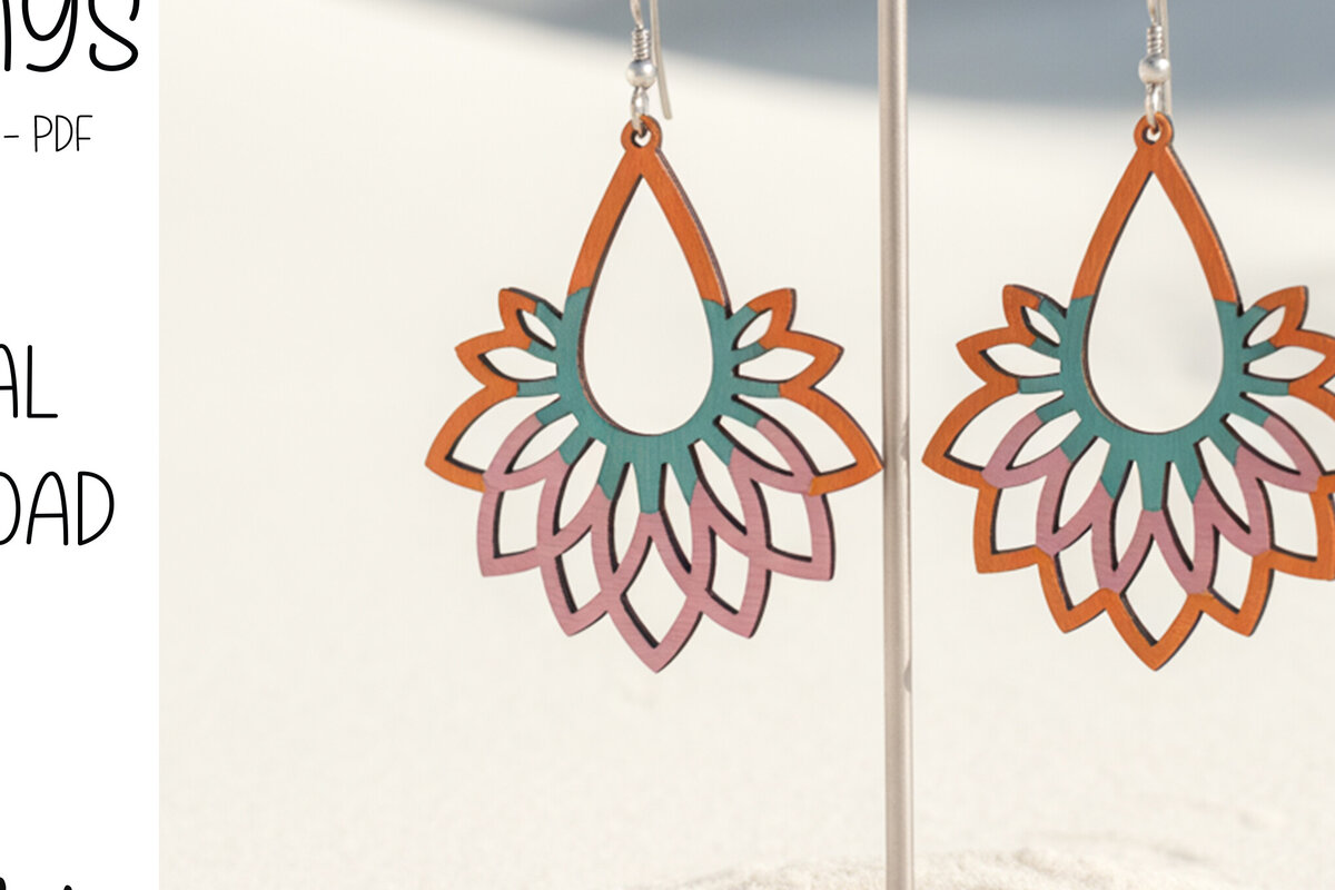 Σετ των 3 Intra απο ξύλο plywood 3mm-4mm πάχος – Σκουλαρίκια Sunset Petal Drop Δίασταση  5x5 cm INTRAFABR-121920040