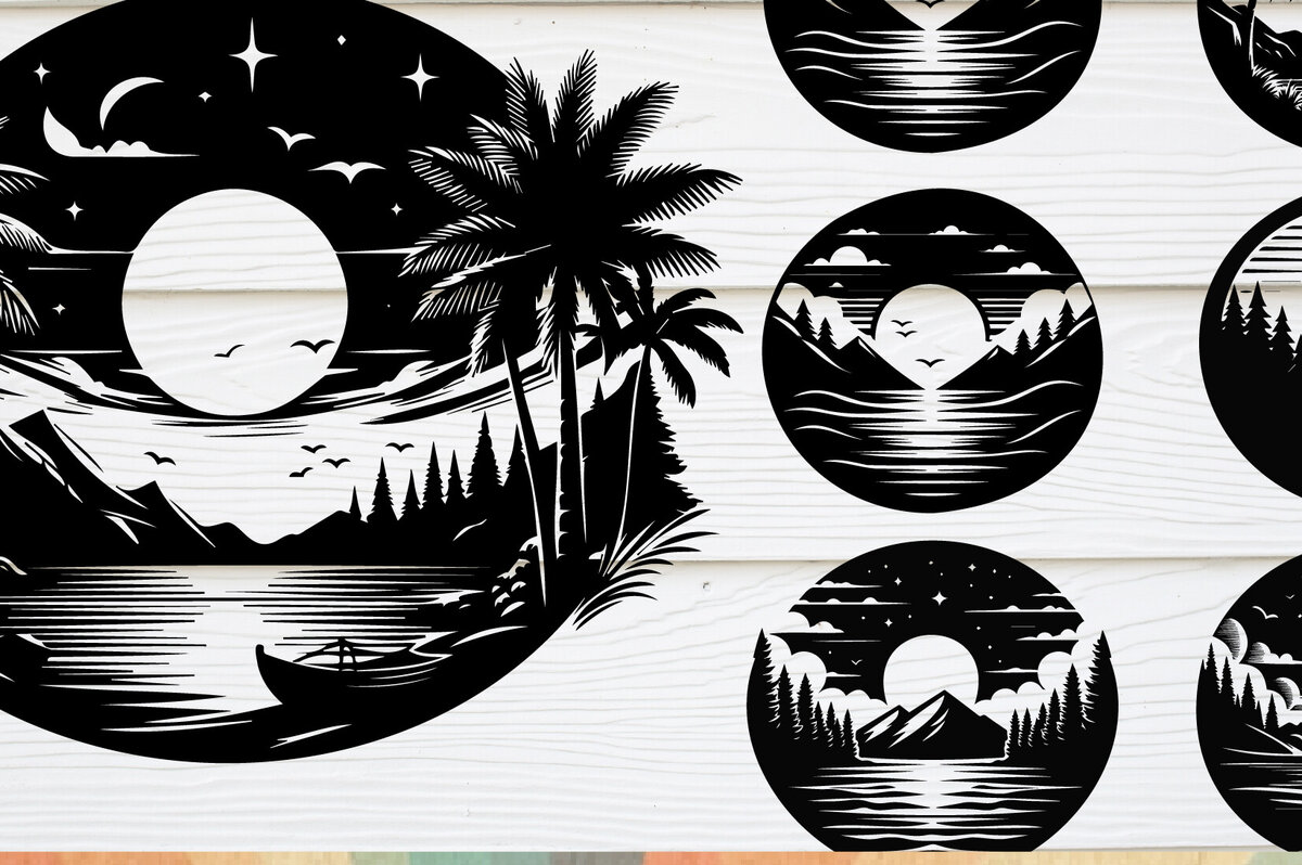 Σετ των 2 Intra απο ξύλο plywood 3mm-4mm πάχος – Πακέτο Scene 30 Sunset Δίασταση  20x20 cm INTRAFABR-123794237