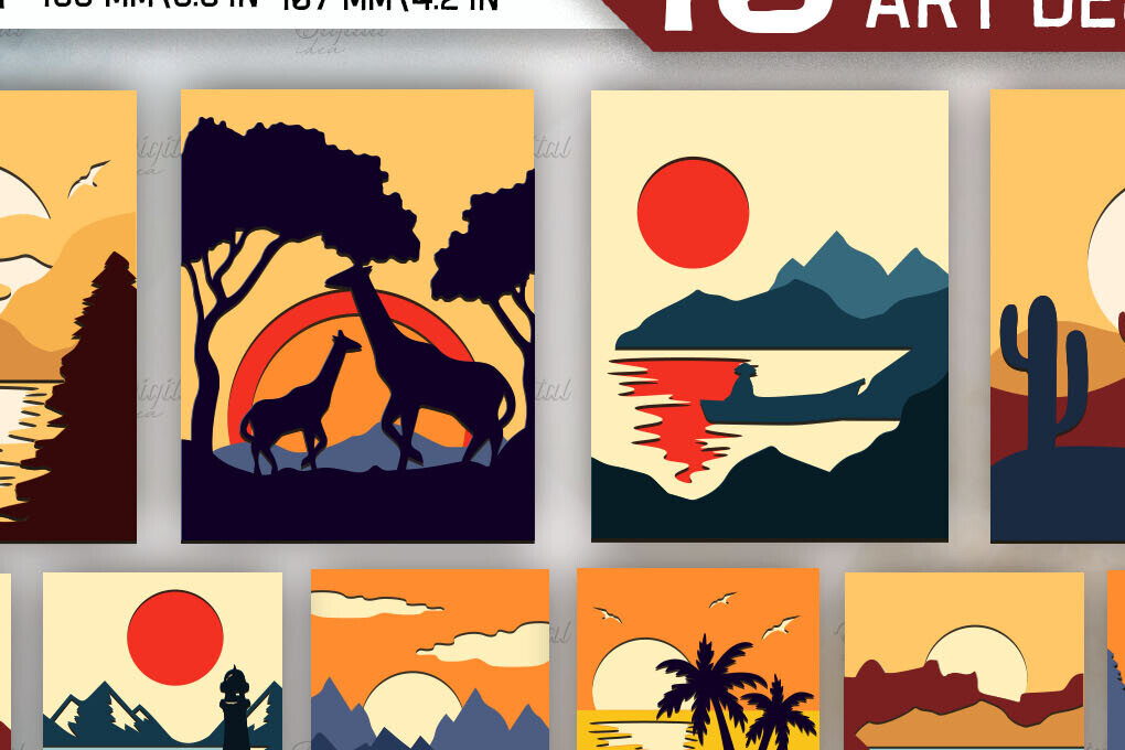 Σετ των 2 Intra απο ξύλο plywood 3mm-4mm πάχος – Δέσμη κοπής χαρτιού τοίχου Sunset Δίασταση  40x30 cm INTRAFABR-85846297