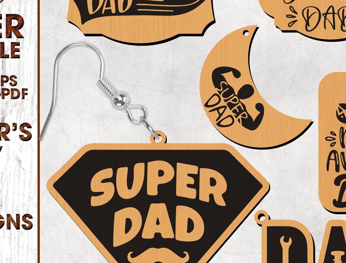 Σετ των 3 Intra απο ξύλο plywood 3mm-4mm πάχος – Πακέτο με σκουλαρίκια Super Dad Δίασταση  5x5 cm INTRAFABR-31065469