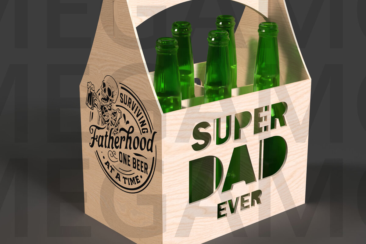 Σετ των 2 Intra απο ξύλο plywood 3mm-4mm πάχος – Super Dad Ever Beer Carrier Cut Laser Δίασταση  20x20 cm INTRAFABR-122114054