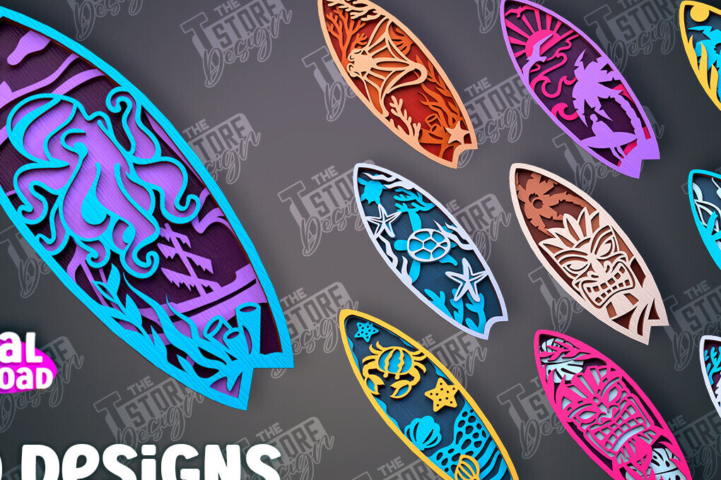 Σετ των 2 Intra απο ξύλο plywood 3mm-4mm πάχος – Πακέτο σχεδίασης Surf | Καλοκαίρι Δίασταση  20x20 cm INTRAFABR-100126512