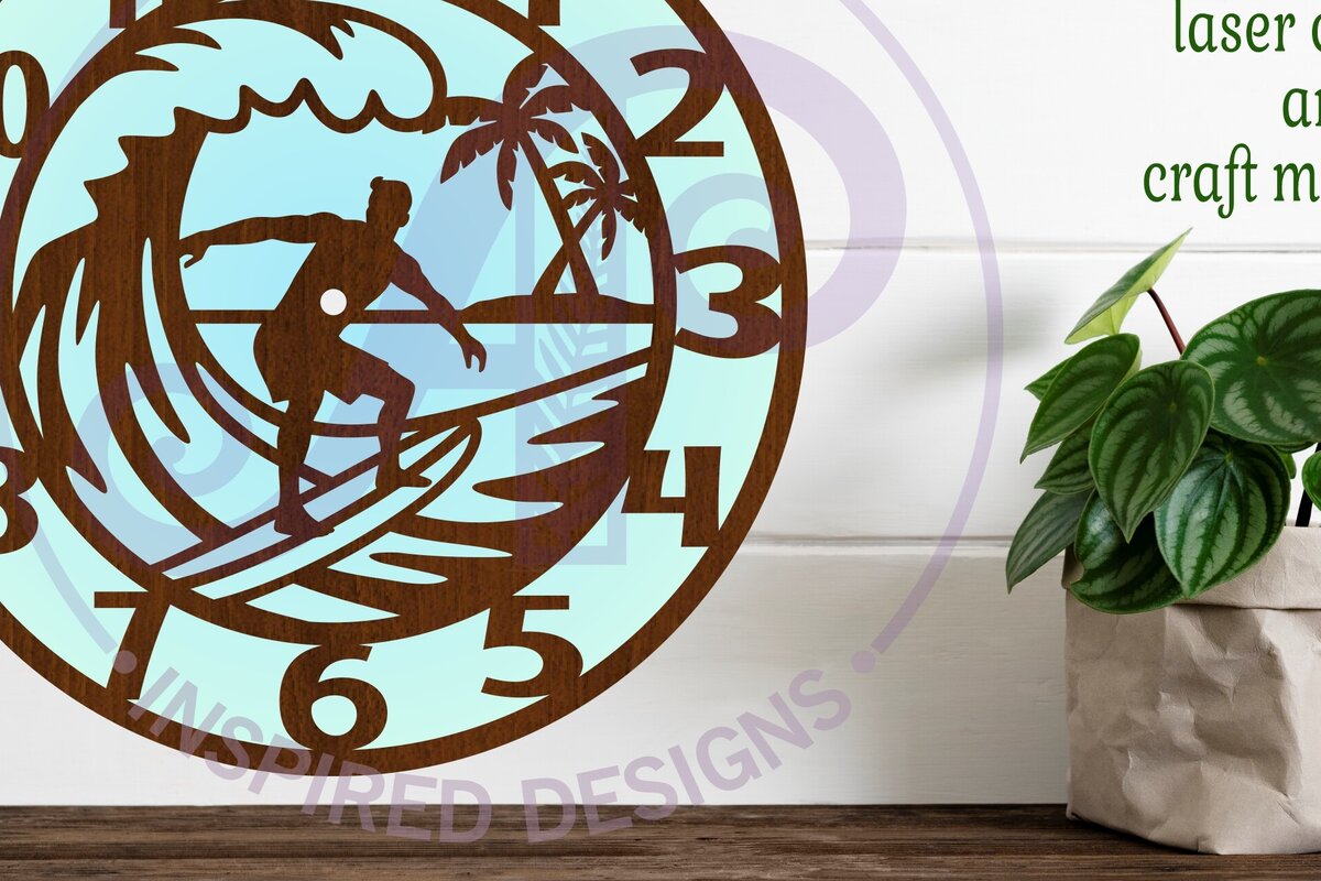 Σετ των 2 Intra απο ξύλο plywood 3mm-4mm πάχος – Ρολόι Surfer Ρολόι τοίχου Αρχεία κοπής με λέιζερ Δίασταση  40x30 cm INTRAFABR-122837336