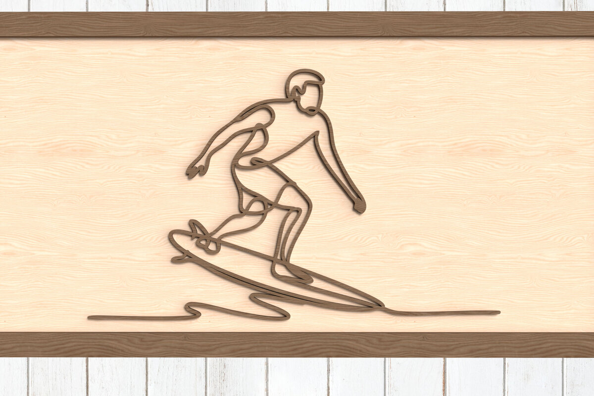 Σετ των 2 Intra απο ξύλο plywood 3mm-4mm πάχος – Surfer One Line Art Δίασταση  20x20 cm INTRAFABR-123096497