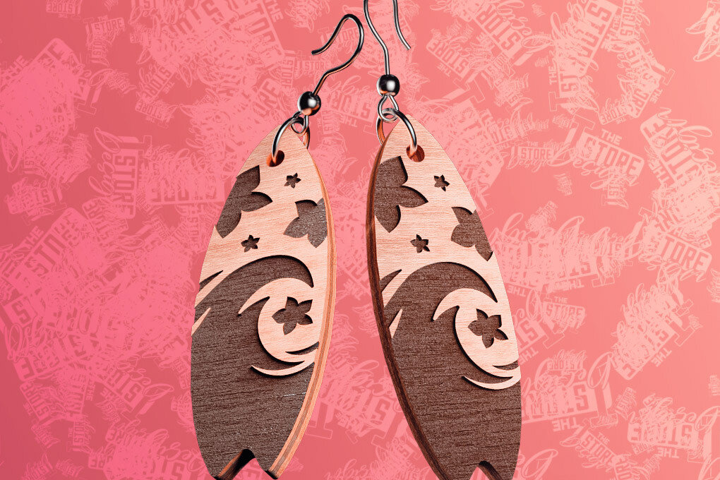 Σετ των 3 Intra απο ξύλο plywood 3mm-4mm πάχος – Σκουλαρίκια Surfing Δίασταση  5x5 cm INTRAFABR-76366277