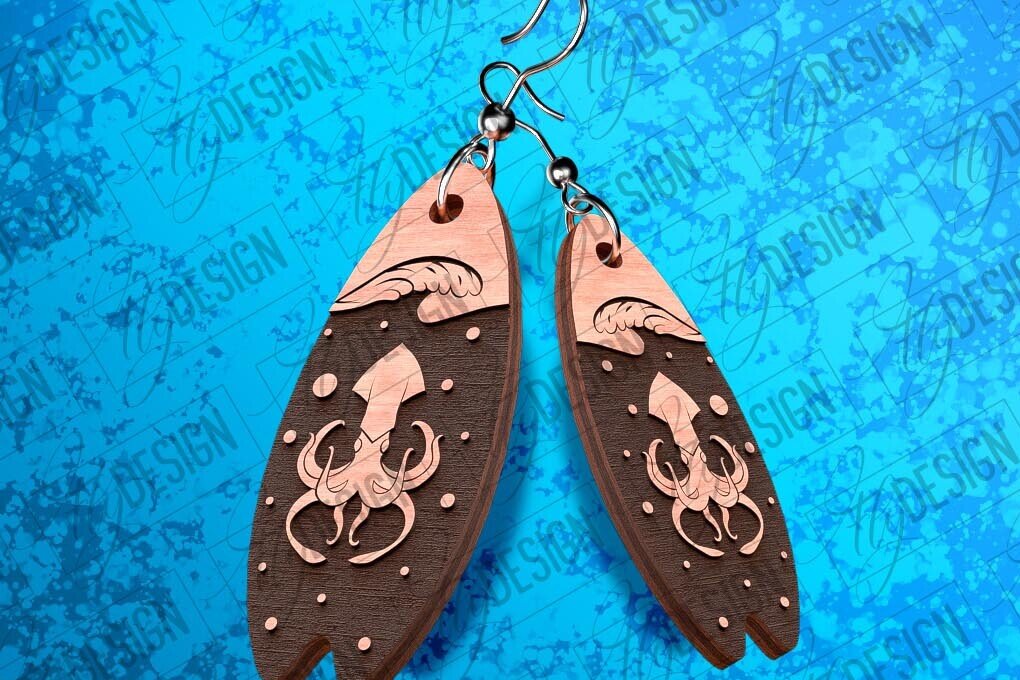 Σετ των 3 Intra απο ξύλο plywood 3mm-4mm πάχος – Σκουλαρίκια Surfing Δίασταση  5x5 cm INTRAFABR-78562793