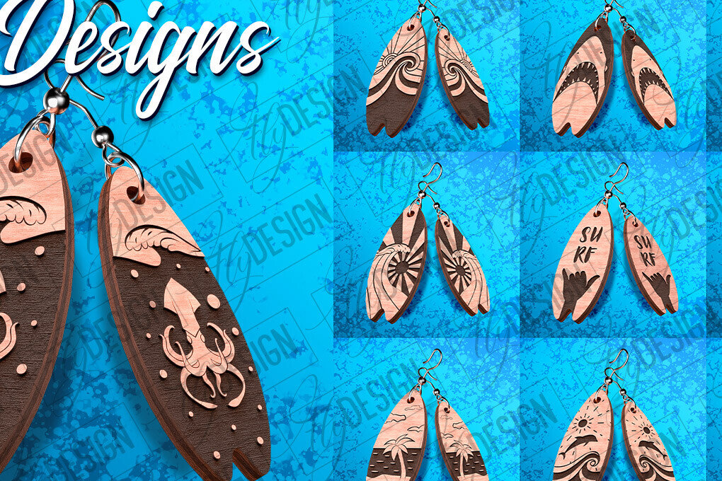 Σετ των 3 Intra απο ξύλο plywood 3mm-4mm πάχος – Σκουλαρίκια Surfing Δίασταση  5x5 cm INTRAFABR-78563063