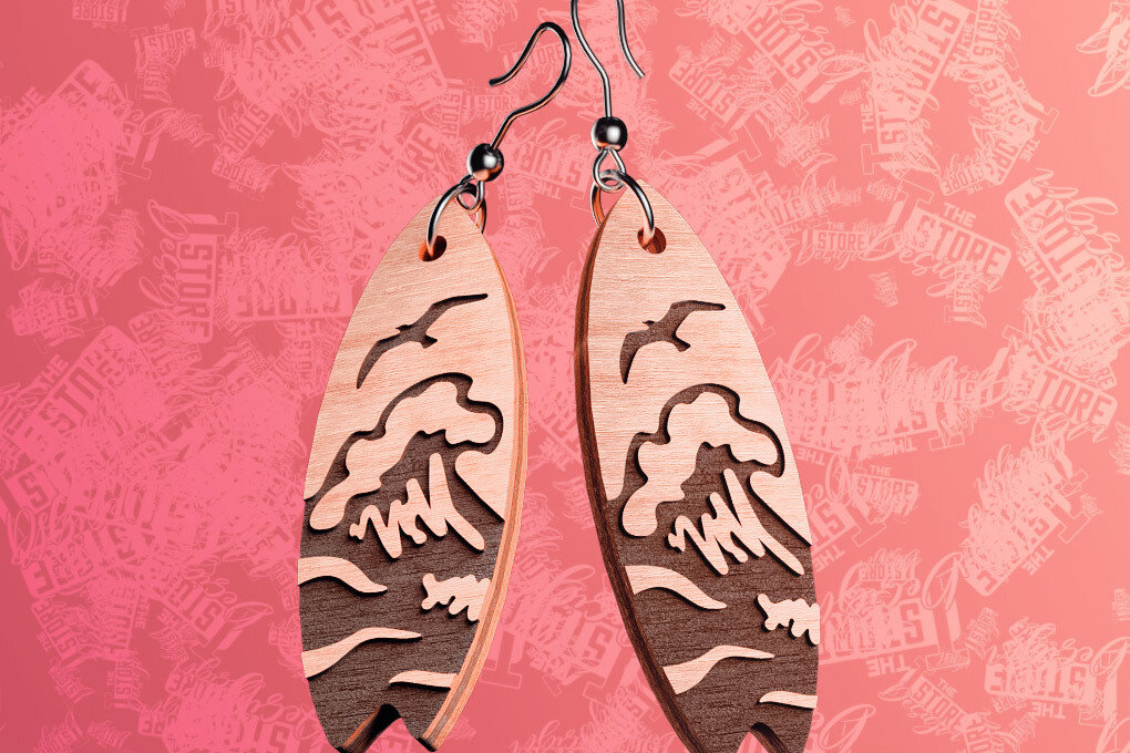 Σετ των 3 Intra απο ξύλο plywood 3mm-4mm πάχος – Σκουλαρίκια Surfing Δίασταση  5x5 cm INTRAFABR-76366051