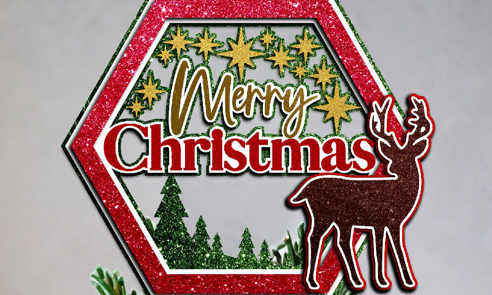 Σετ των 2 Intra απο ξύλο plywood 3mm-4mm πάχος – SVG Cake Topper Καλά Χριστούγεννα Τάρανδοι Δίασταση  20x20 cm INTRAFABR-112668337