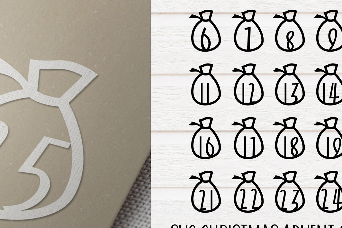 Σετ των 2 Intra απο ξύλο plywood 3mm-4mm πάχος – SVG Αριθμοί Ημερολογίου Χριστουγέννων Advent Δίασταση  20x20 cm INTRAFABR-109835862