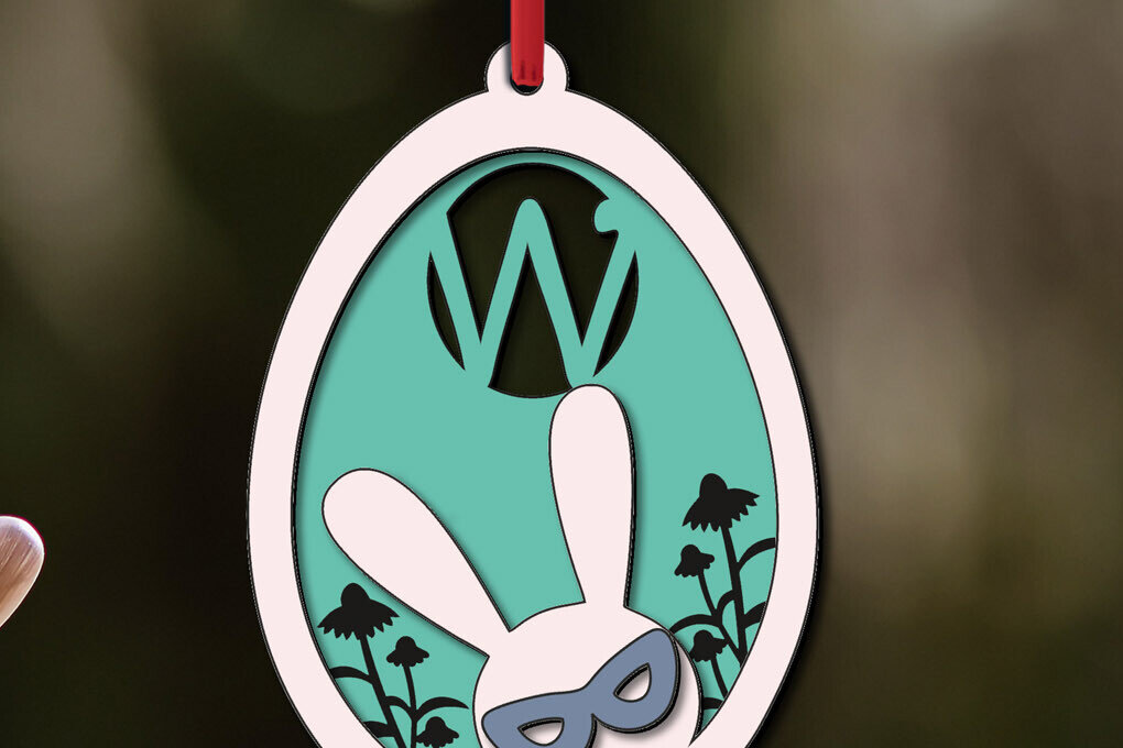 Σετ των 2 Intra απο ξύλο plywood 3mm-4mm πάχος – SVG Πασχαλινό λέιζερ δώρο Γράμμα W Bunny Egg Δίασταση  20x20 cm INTRAFABR-118821075