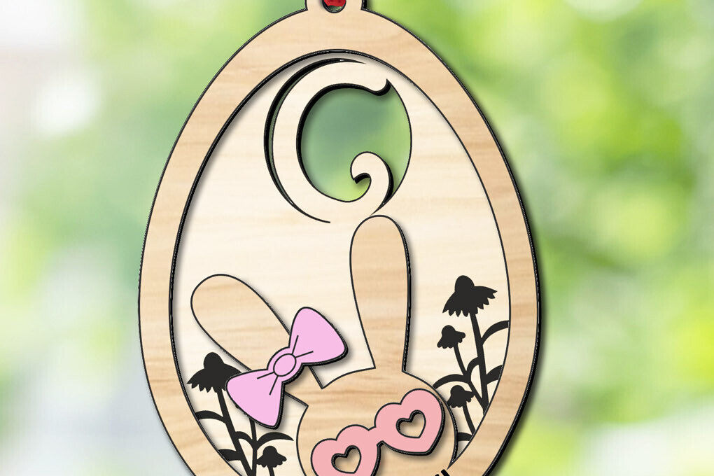 Σετ των 2 Intra απο ξύλο plywood 3mm-4mm πάχος – SVG Πασχαλινό γράμμα Γ Κουνελάκι Καλάθι Αυγών Ετικέτα Δίασταση  20x20 cm INTRAFABR-118689300