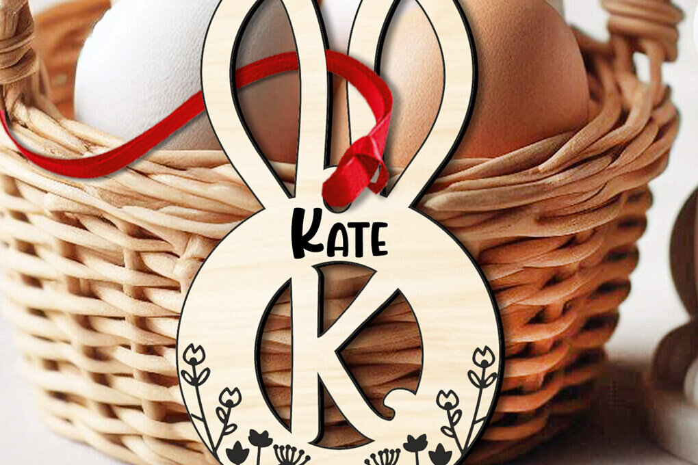 Σετ των 2 Intra απο ξύλο plywood 3mm-4mm πάχος – SVG Πασχαλινό γράμμα K Laser Bunny Basket Δίασταση  20x20 cm INTRAFABR-118428882