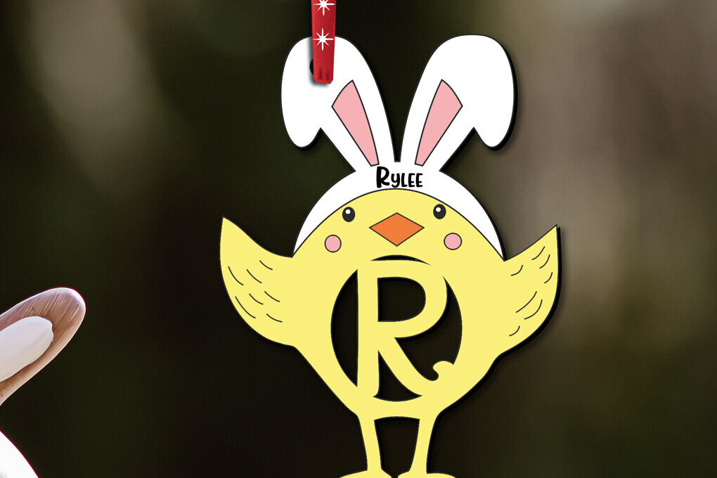 Σετ των 2 Intra απο ξύλο plywood 3mm-4mm πάχος – SVG Πασχαλινό Στολίδι Γράμμα R Κοτόπουλο Δίασταση  20x20 cm INTRAFABR-112719383