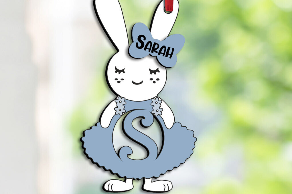 Σετ των 2 Intra απο ξύλο plywood 3mm-4mm πάχος – SVG Laser Πασχαλινό γράμμα S Bunny Φόρεμα Δίασταση  20x20 cm INTRAFABR-114576059