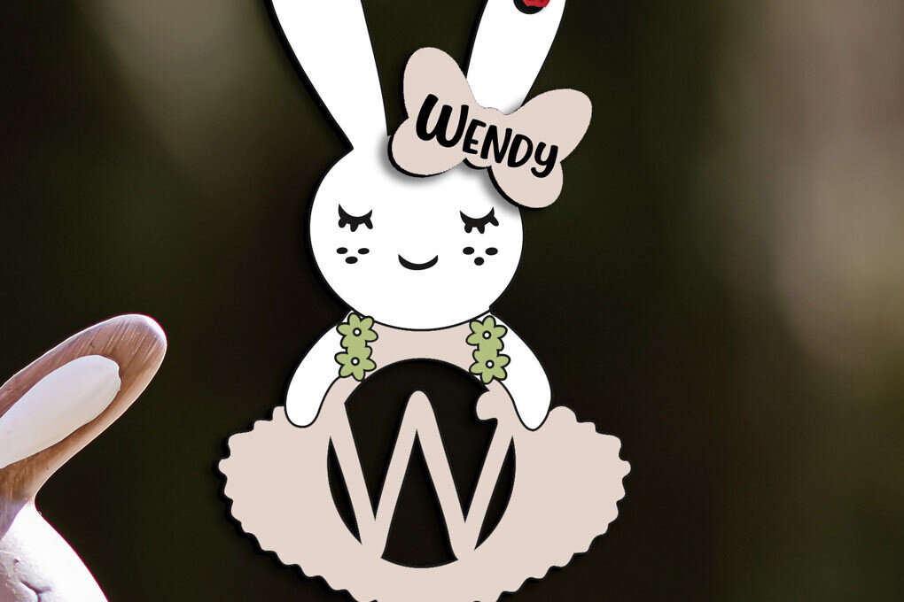 Σετ των 2 Intra απο ξύλο plywood 3mm-4mm πάχος – SVG Laser Πασχαλινό γράμμα W Bunny φόρεμα Δίασταση  20x20 cm INTRAFABR-114576239