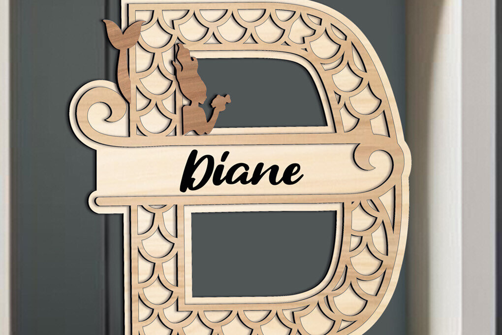 Σετ των 2 Intra απο ξύλο plywood 3mm-4mm πάχος – SVG Γράμμα D Δώρο αλφάβητου Γοργόνας Ωκεανού Δίασταση  20x20 cm INTRAFABR-122532109