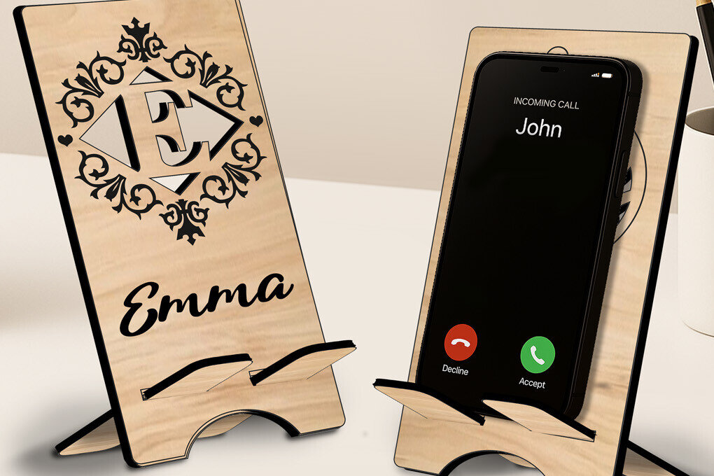 Σετ των 2 Intra απο ξύλο plywood 3mm-4mm πάχος – SVG Letter E Βάση τηλεφώνου Alphabet Δίασταση  20x20 cm INTRAFABR-122808748