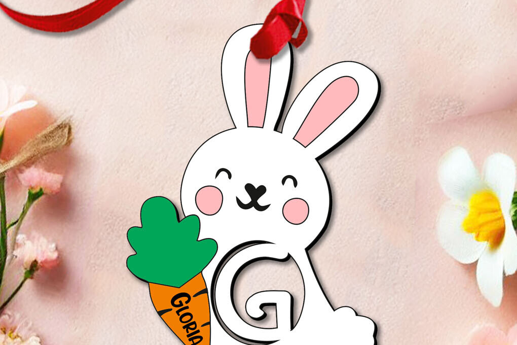 Σετ των 2 Intra απο ξύλο plywood 3mm-4mm πάχος – SVG Γράμμα G Πασχαλινό στολίδι Δώρο λαγουδάκι Δίασταση  20x20 cm INTRAFABR-113071499