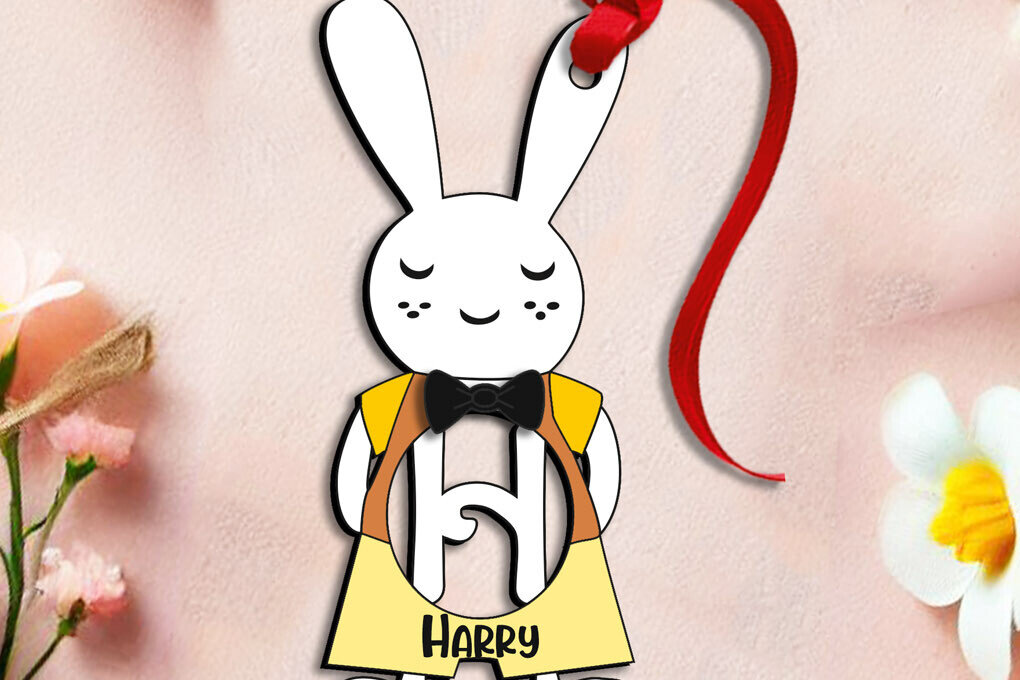 Σετ των 2 Intra απο ξύλο plywood 3mm-4mm πάχος – SVG Γράμμα H Πασχαλινό καλάθι με αρσενικό λαγουδάκι Δίασταση  20x20 cm INTRAFABR-114699759