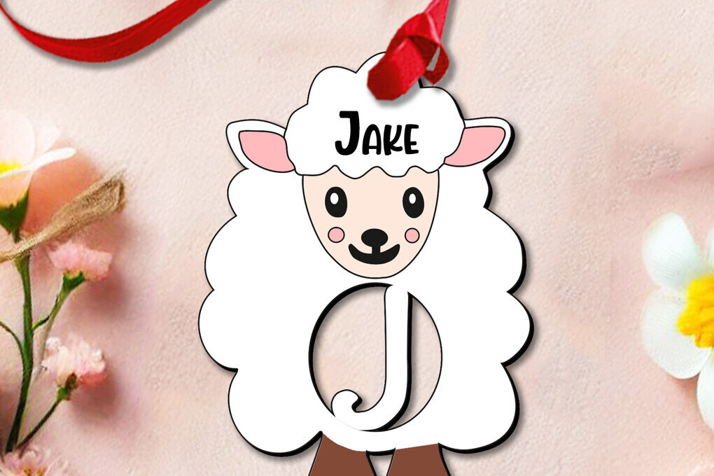 Σετ των 2 Intra απο ξύλο plywood 3mm-4mm πάχος – SVG Γράμμα J Αρνί Πρόβατο Πασχαλινό στολίδι Δίασταση  20x20 cm INTRAFABR-112773974