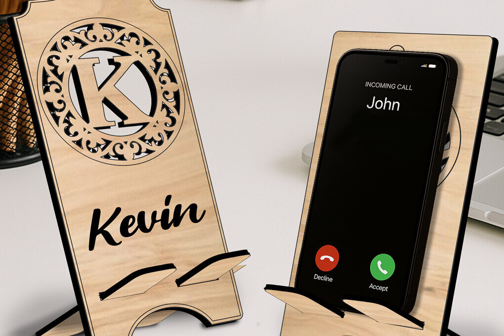 Σετ των 2 Intra απο ξύλο plywood 3mm-4mm πάχος – SVG Letter K Θήκη τηλεφώνου Fleur-de-lis Δίασταση  20x20 cm INTRAFABR-122978480