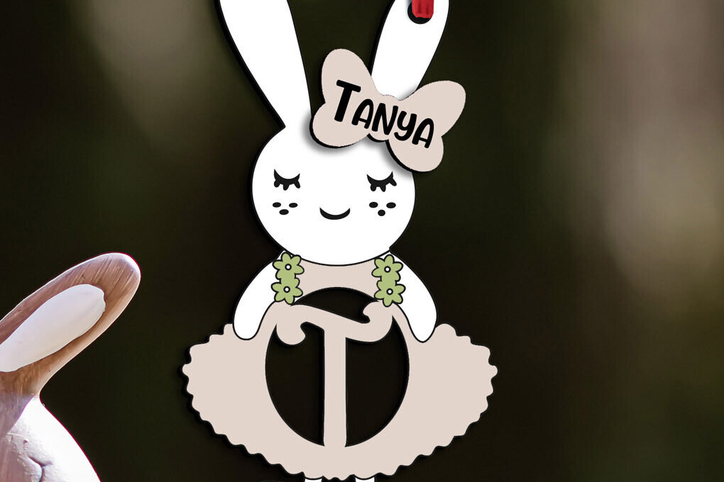 Σετ των 2 Intra απο ξύλο plywood 3mm-4mm πάχος – SVG Letter T Πασχαλινό φόρεμα λαγουδάκι Laser Δίασταση  20x20 cm INTRAFABR-114576109