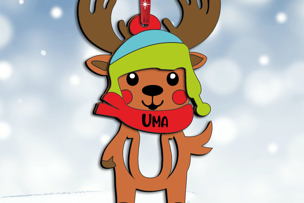 Σετ των 2 Intra απο ξύλο plywood 3mm-4mm πάχος – Χριστουγεννιάτικο στολίδι Letter U Deer Δίασταση  20x20 cm INTRAFABR-111564441