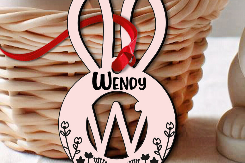 Σετ των 2 Intra απο ξύλο plywood 3mm-4mm πάχος – SVG Γράμμα W Καλάθι Ετικέτα λαγουδάκι Δίασταση  20x20 cm INTRAFABR-118450622