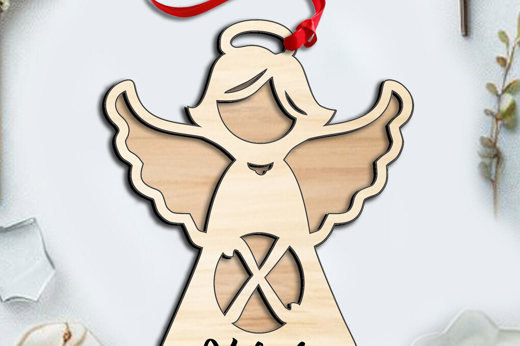 Σετ των 2 Intra απο ξύλο plywood 3mm-4mm πάχος – Δώρο Letter X Angel Laser στολίδι Δίασταση  20x20 cm INTRAFABR-116404662