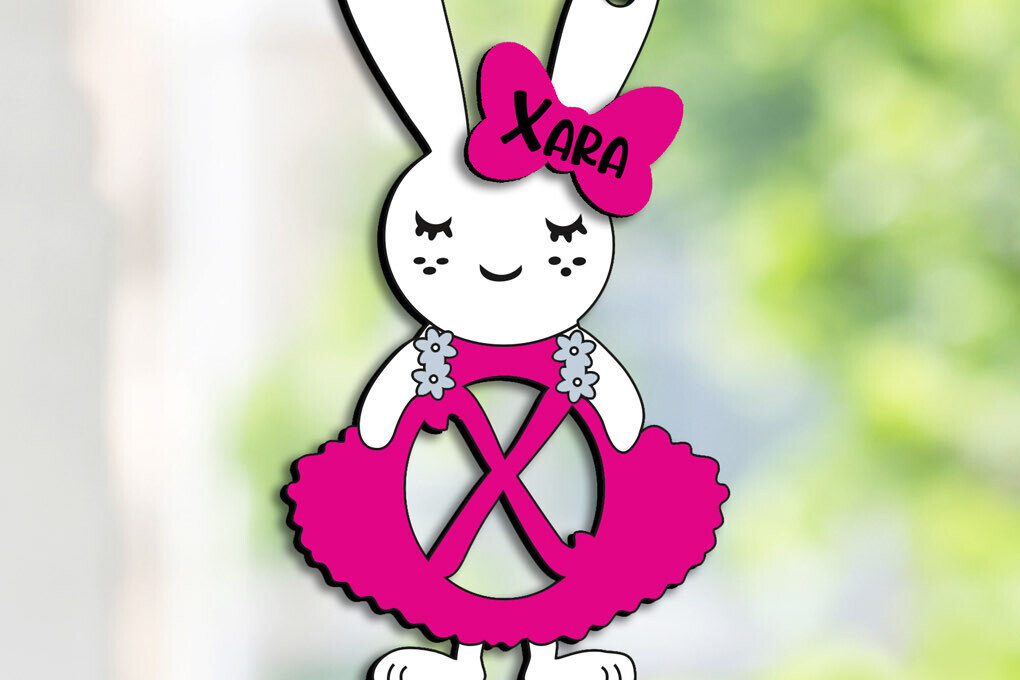 Σετ των 2 Intra απο ξύλο plywood 3mm-4mm πάχος – SVG Letter X Πασχαλινό φόρεμα λαγουδάκι Laser Δίασταση  20x20 cm INTRAFABR-114576322