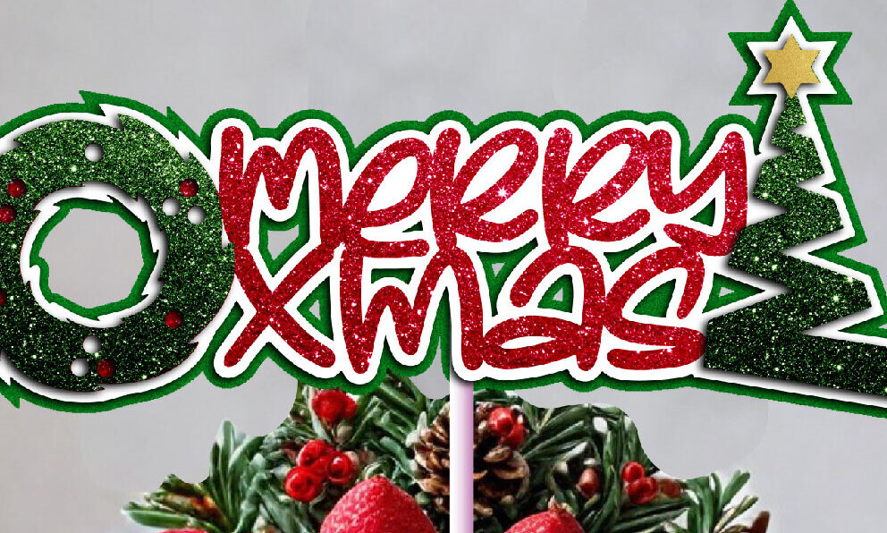 Σετ των 2 Intra απο ξύλο plywood 3mm-4mm πάχος – SVG Merry X-mas Cake Topper Δίασταση  20x20 cm INTRAFABR-112666704