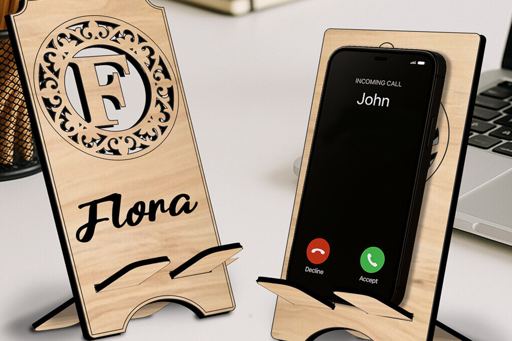 Σετ των 2 Intra απο ξύλο plywood 3mm-4mm πάχος – SVG Phone Letter F Holder Fleur-de-lis Δίασταση  20x20 cm INTRAFABR-122976703