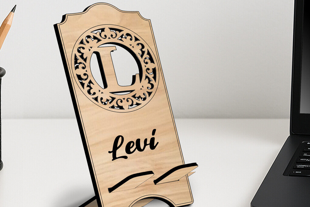 Σετ των 2 Intra απο ξύλο plywood 3mm-4mm πάχος – SVG Phone Letter L Fleur-de-lis Holder Δίασταση  20x20 cm INTRAFABR-122978539