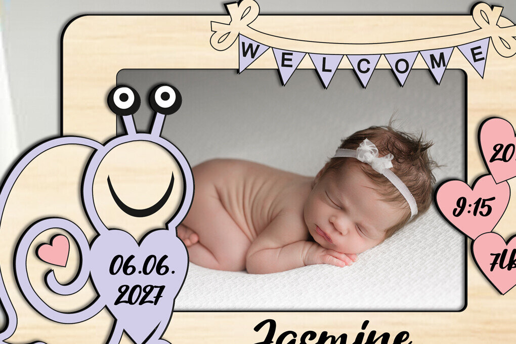 Σετ των 2 Intra απο ξύλο plywood 3mm-4mm πάχος – Δώρο κορνίζας για μωρό Snail Laser Δίασταση  20x20 cm INTRAFABR-123727697