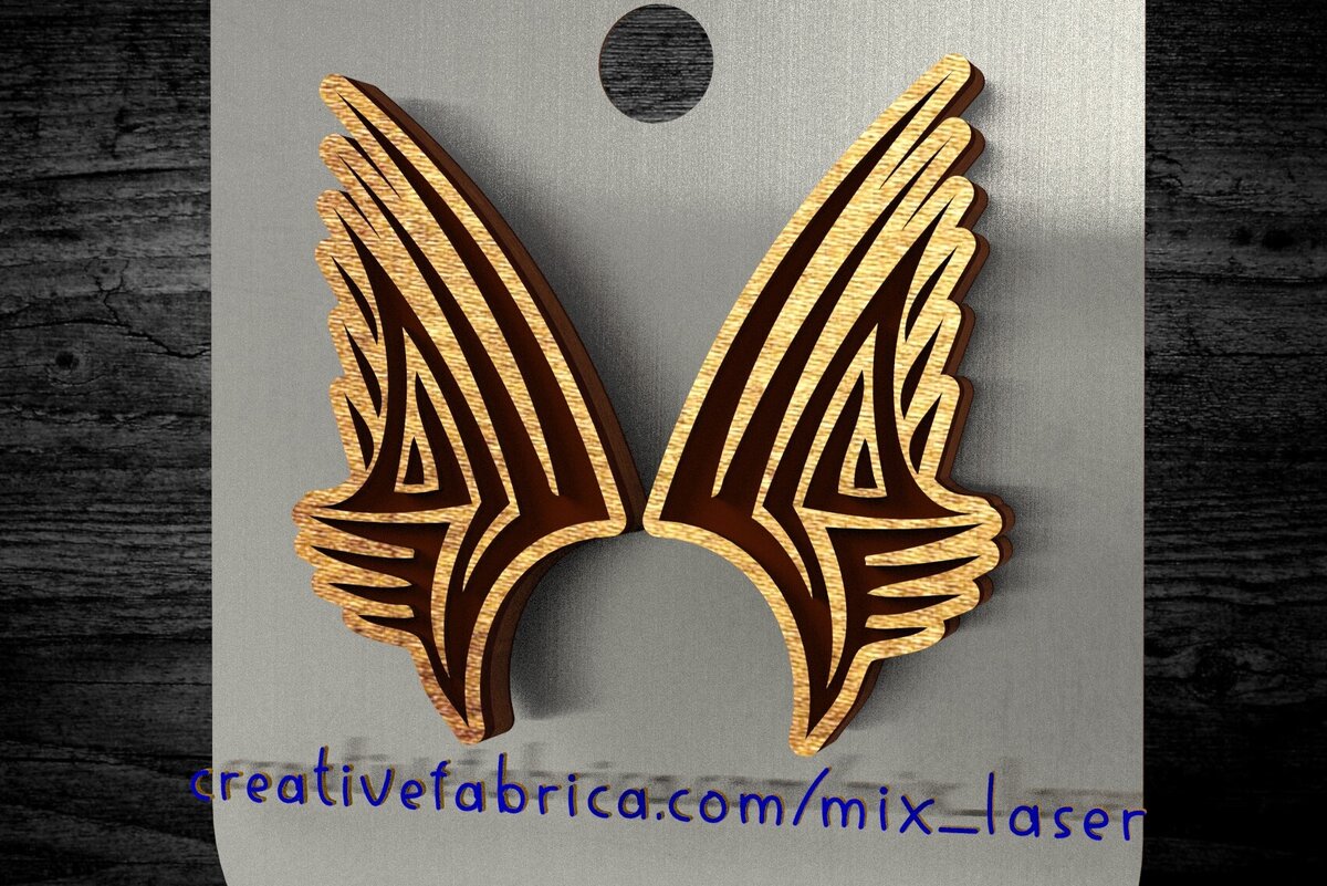 Σετ των 3 Intra απο ξύλο plywood 3mm-4mm πάχος – SVG Tribal Wing Stud σκουλαρίκια Δίασταση  5x5 cm INTRAFABR-122115783