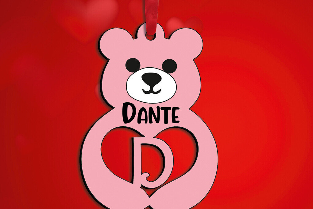 Σετ των 2 Intra απο ξύλο plywood 3mm-4mm πάχος – SVG για την Ημέρα του Αγίου Βαλεντίνου Love Bear Letter D Δίασταση  20x20 cm INTRAFABR-115168439