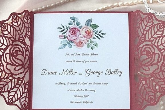 Σετ των 2 Intra απο ξύλο plywood 3mm-4mm πάχος – Προσκλητήριο γάμου με τριαντάφυλλα Δίασταση  20x20 cm INTRAFABR-32318258