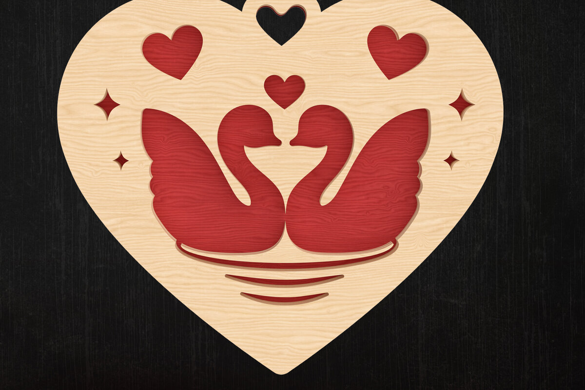 Intra απο ξύλο plywood 3mm-4mm πάχος – Swan Couple Heart Valentine Design Δίασταση  40x30 cm INTRAFABR-113314827