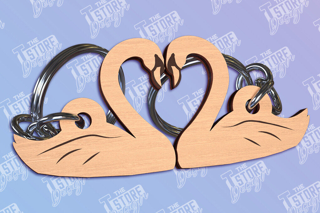 Σετ των 3 Intra απο ξύλο plywood 3mm-4mm πάχος – Κύκνος Μπρελόκ Ζευγάρι  κοπής με λέιζερ Δίασταση  5x5 cm INTRAFABR-96297999