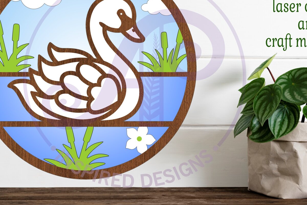 Σετ των 2 Intra απο ξύλο plywood 3mm-4mm πάχος – Swan Layered Wall Sign Δίασταση  40x30 cm INTRAFABR-99803744