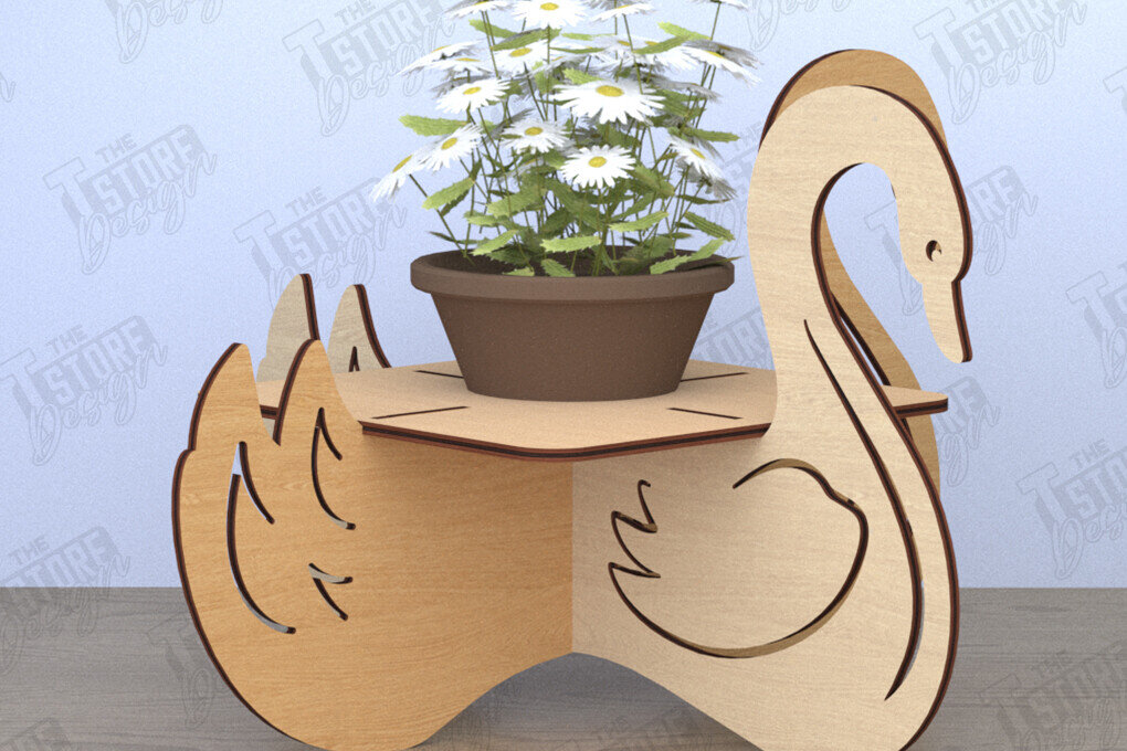 Σετ των 2 Intra απο ξύλο plywood 3mm-4mm πάχος – Στάση για γλάστρα σε σχήμα κύκνου | Αρχείο CNC Δίασταση  20x20 cm INTRAFABR-119540186