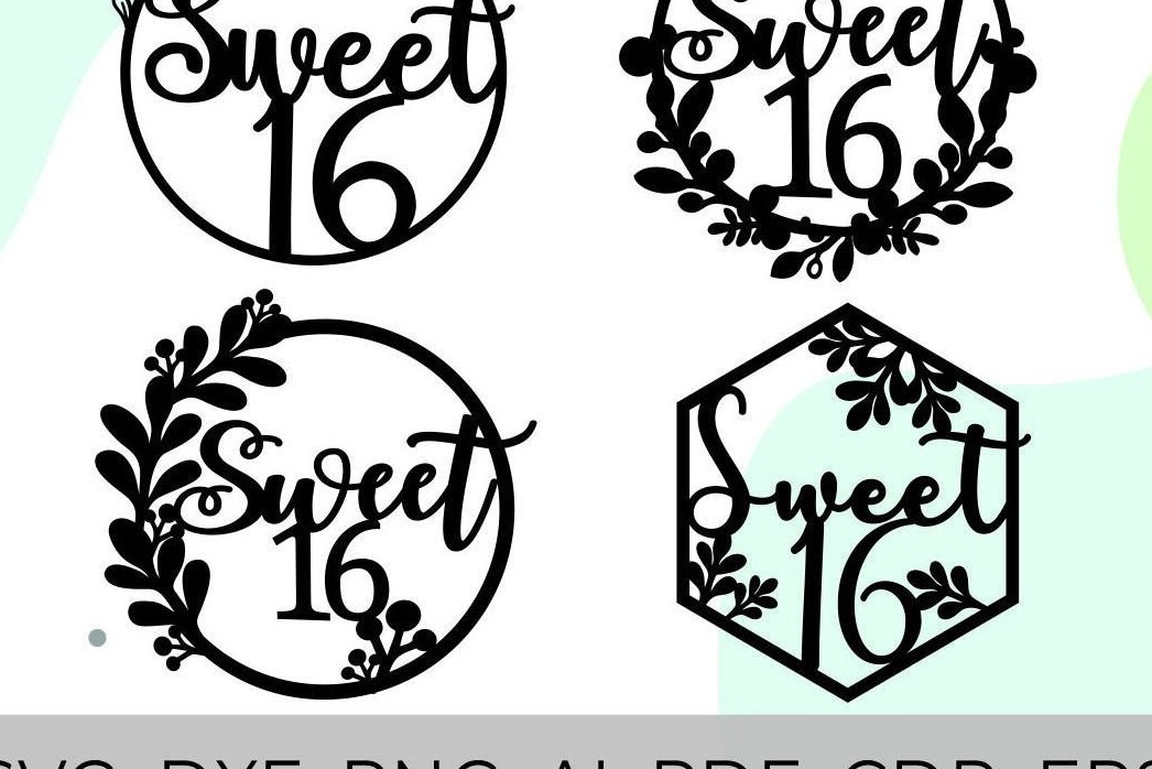 Σετ των 2 Intra απο ξύλο plywood 3mm-4mm πάχος – Sweet 16 Cake Topper, Happy Birthday Δίασταση  20x20 cm INTRAFABR-33474761