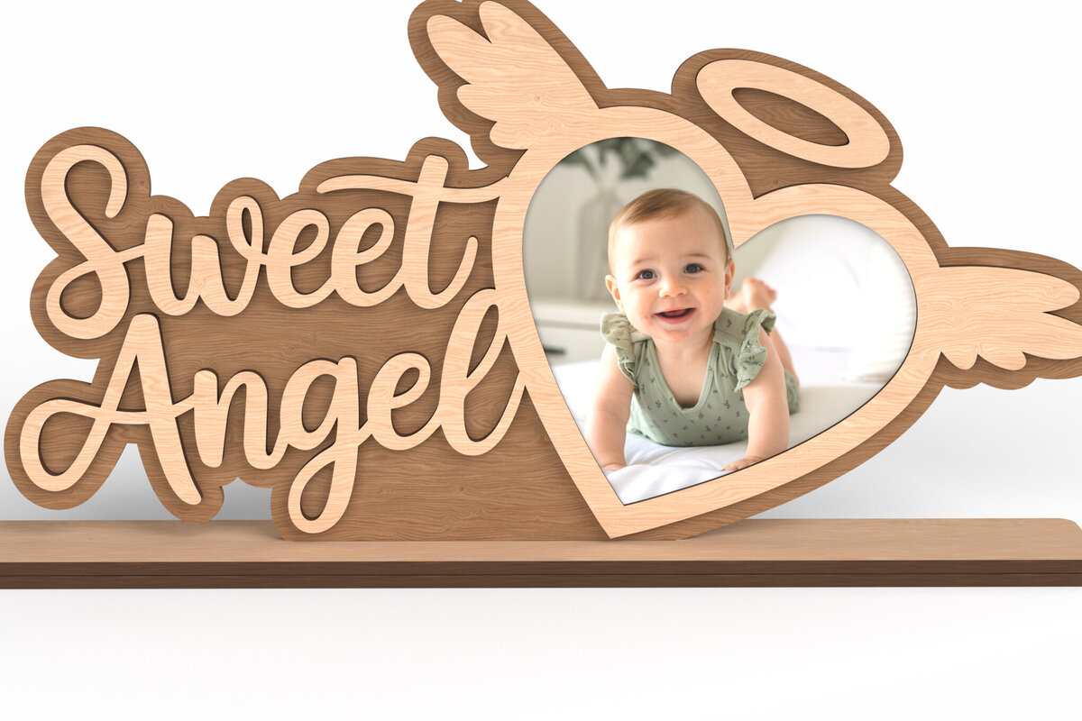 Σετ των 2 Intra απο ξύλο plywood 3mm-4mm πάχος – Sweet Angel - Κορνίζα για μωρά Δίασταση  20x20 cm INTRAFABR-117705886