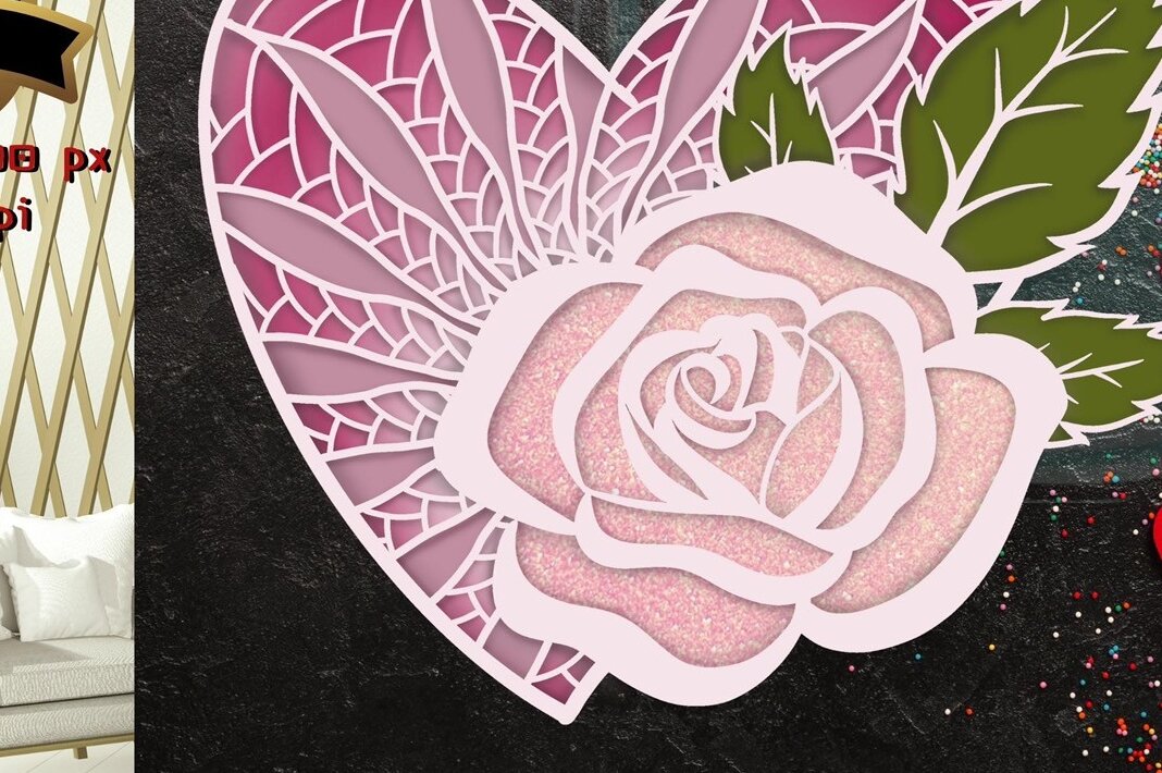 Σετ των 2 Intra απο ξύλο plywood 3mm-4mm πάχος – Sweet Heart 3D V.3 Δίασταση  20x20 cm INTRAFABR-56032749